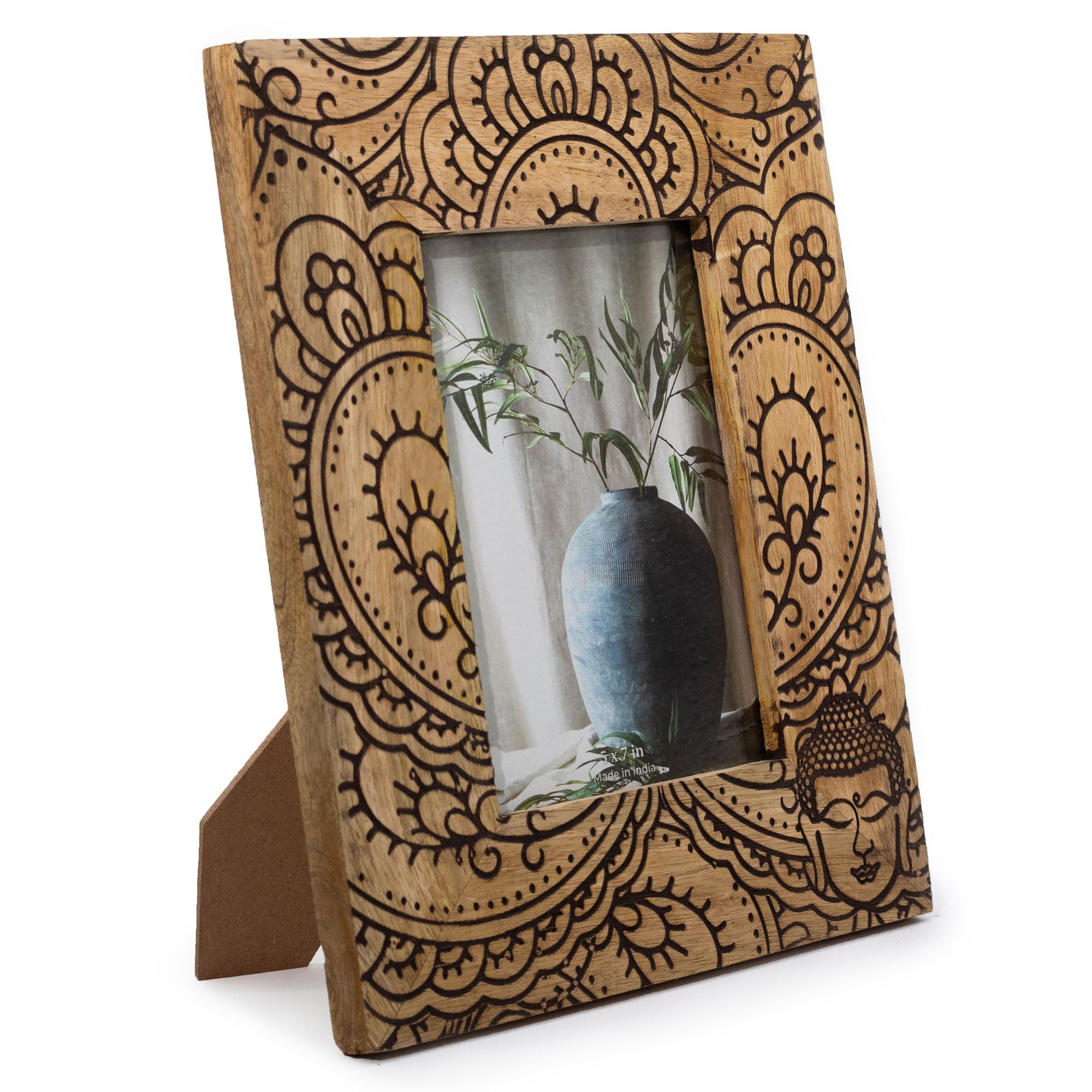 Large Mango Wood Picture Frame (for 13x18cm) 28x23x2cm – Buddha – Black – front product view of mango wood picture frame