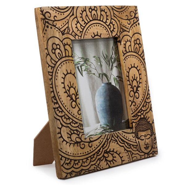 Large Mango Wood Picture Frame (for 13x18cm) 28x23x2cm – Buddha – Black – front product view of mango wood picture frame