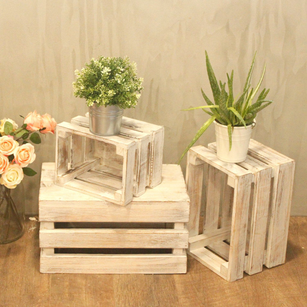 Rustic Wooden Nesting Storage Crates – Whitewashed (Set of 3) – detail view 3 of rustic wooden storage