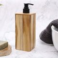 Natural Teak Wood Refillable Soap Dispenser – Square – front product view of teak soap dispenser