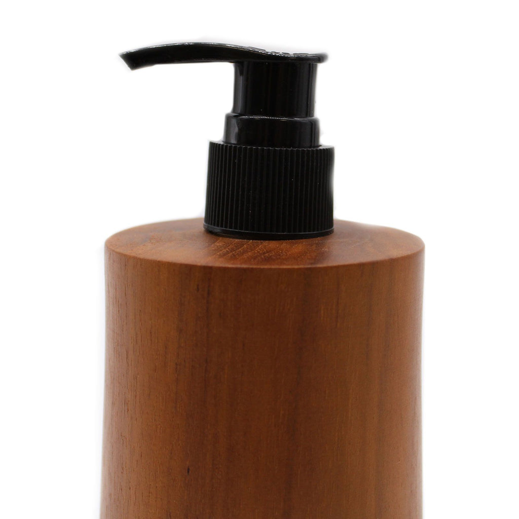 Natural Teak Wood Refillable Soap Dispenser – Taper – detail view 3 of teak soap dispenser