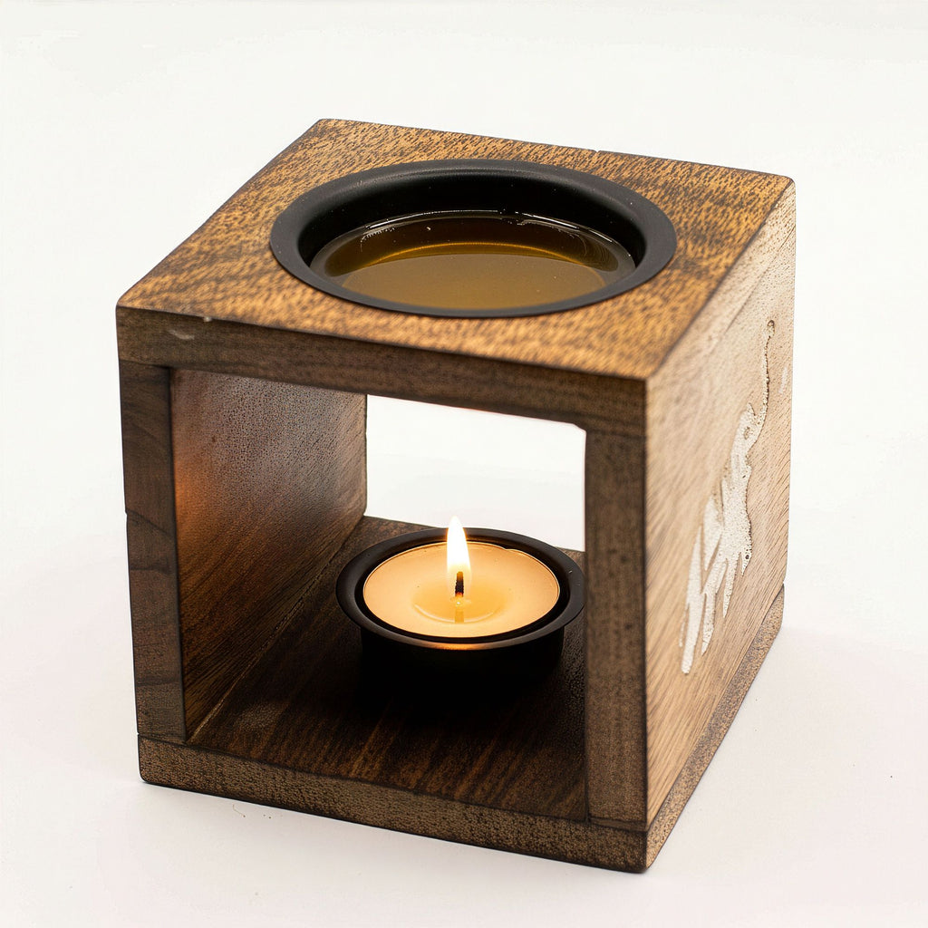 Handcrafted Elephant Square Mango Wood Oil Burner – Essential Oil & Wax – detail view 5
