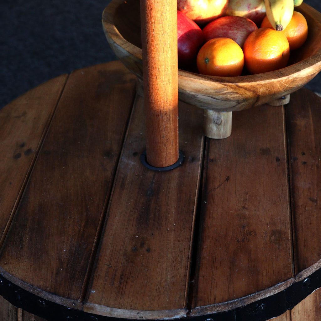 Wooden Beer Barrel Table & Parasol Stand – Natural Wood Patio Furniture – detail view 3