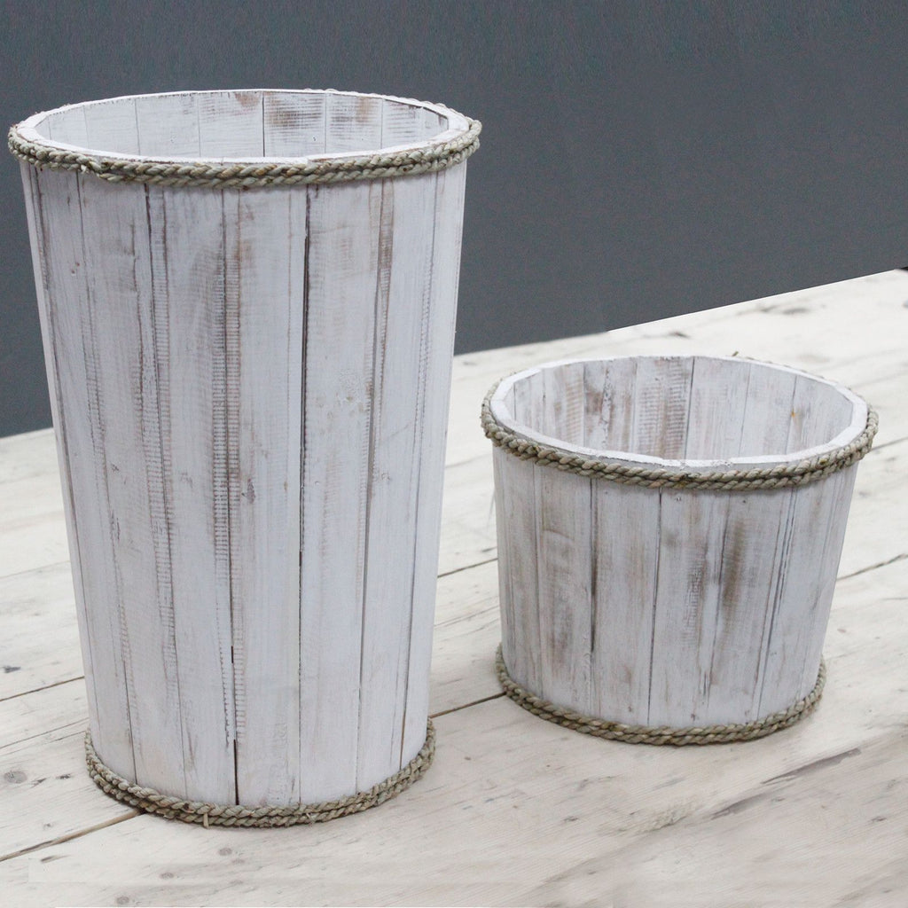 Large Rustic Wooden Home Storage Tub – Whitewashed – detail view 2 of rustic wooden storage