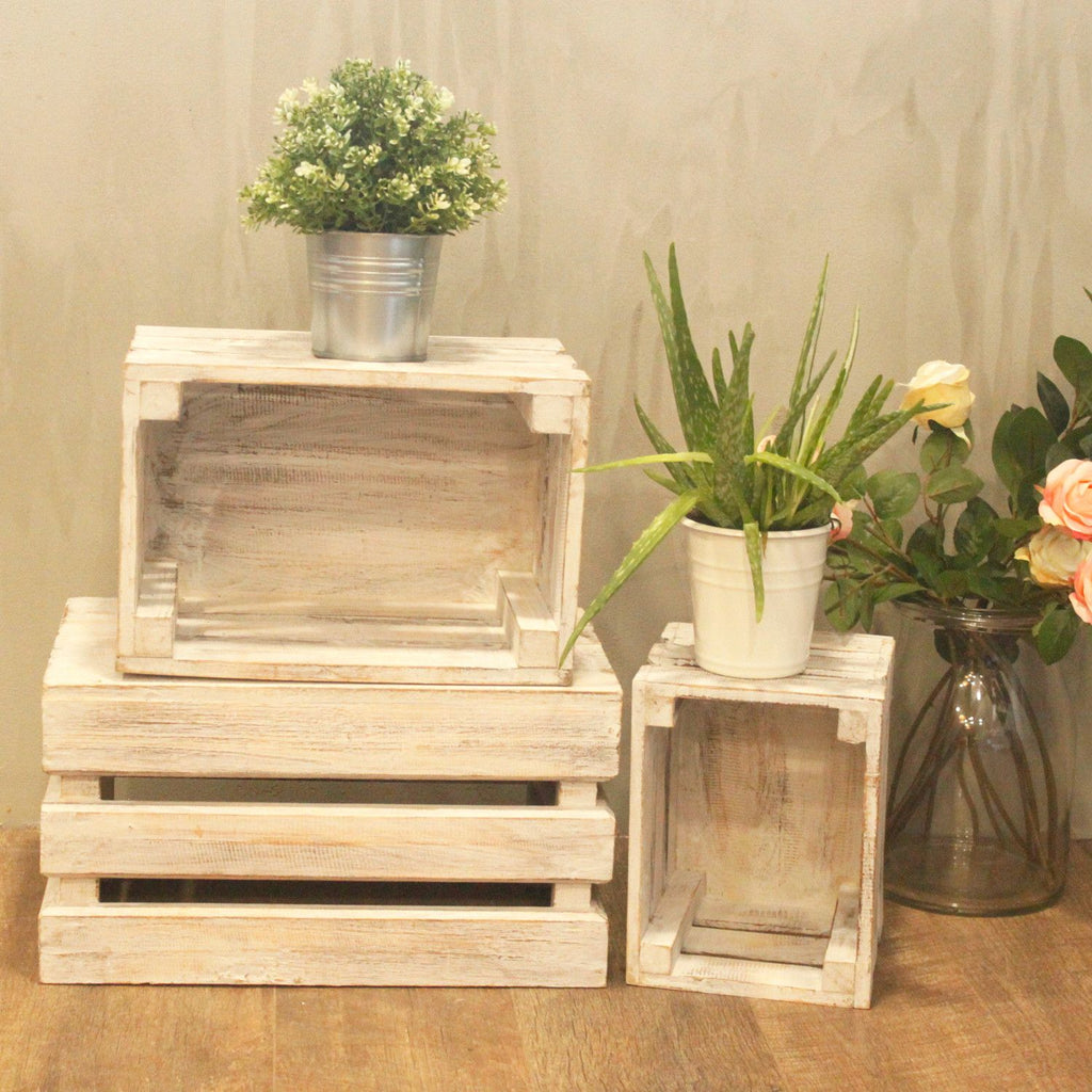 Rustic Wooden Nesting Storage Crates – Whitewashed (Set of 3) – detail view 4 of rustic wooden storage