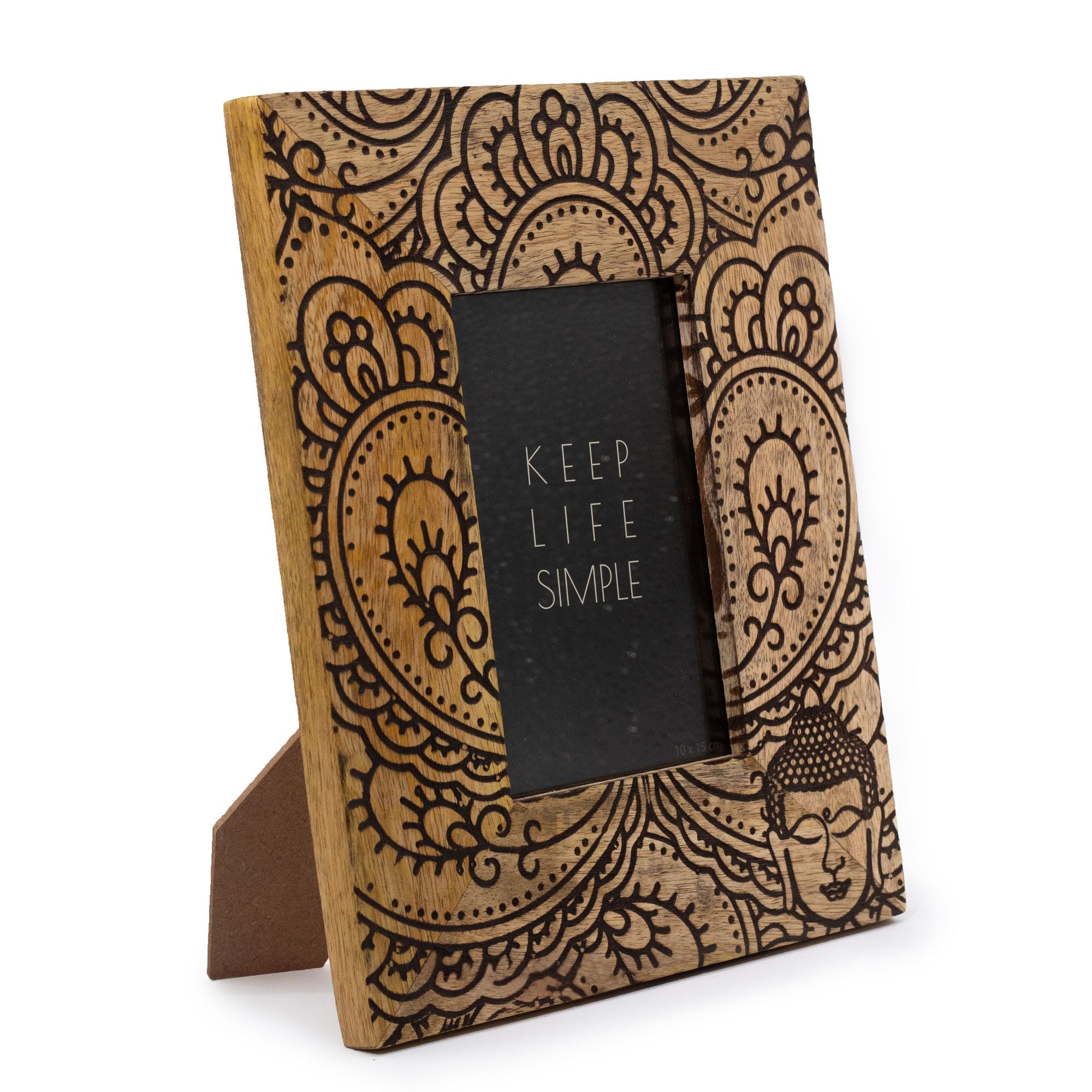 Medium Mango Wood Picture Frame (for 10x15cm) 26x20x2cm – Buddha – Black – front product view of mango wood picture frame