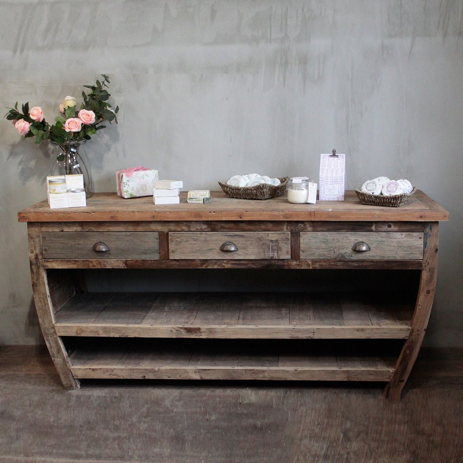 Large Reclaimed Wood Centerpiece Table (180x60x80cm) – Rustic Statement – product view