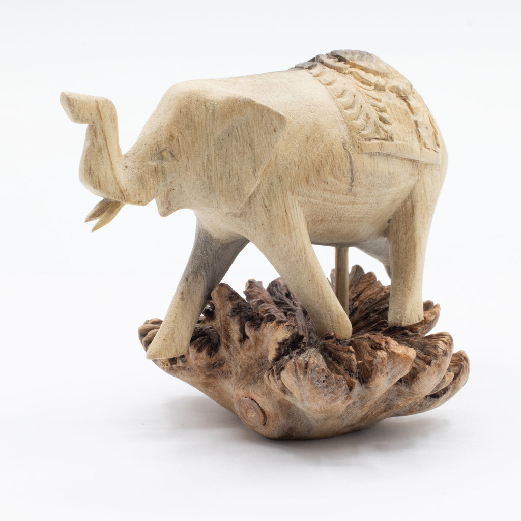 Hand-Carved Parasite Wood Walking Elephant Sculpture – detail view 5