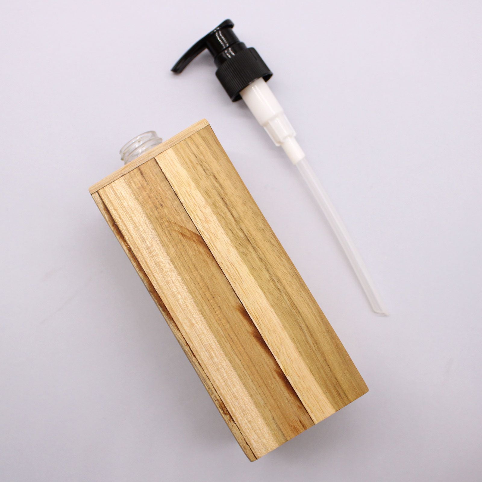 Natural Teak Wood Refillable Soap Dispenser – Square – detail view 5 of teak soap dispenser