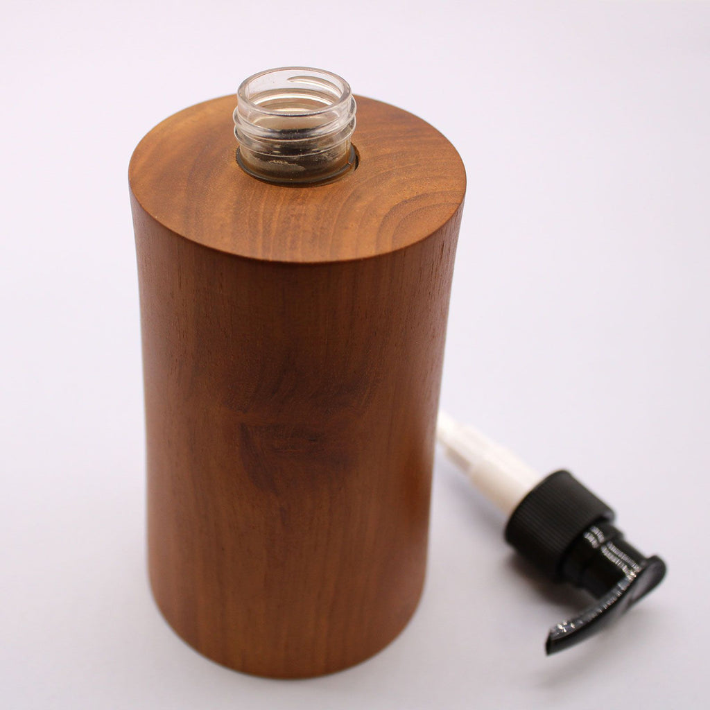 Natural Teak Wood Refillable Soap Dispenser – Taper – detail view 11 of teak soap dispenser