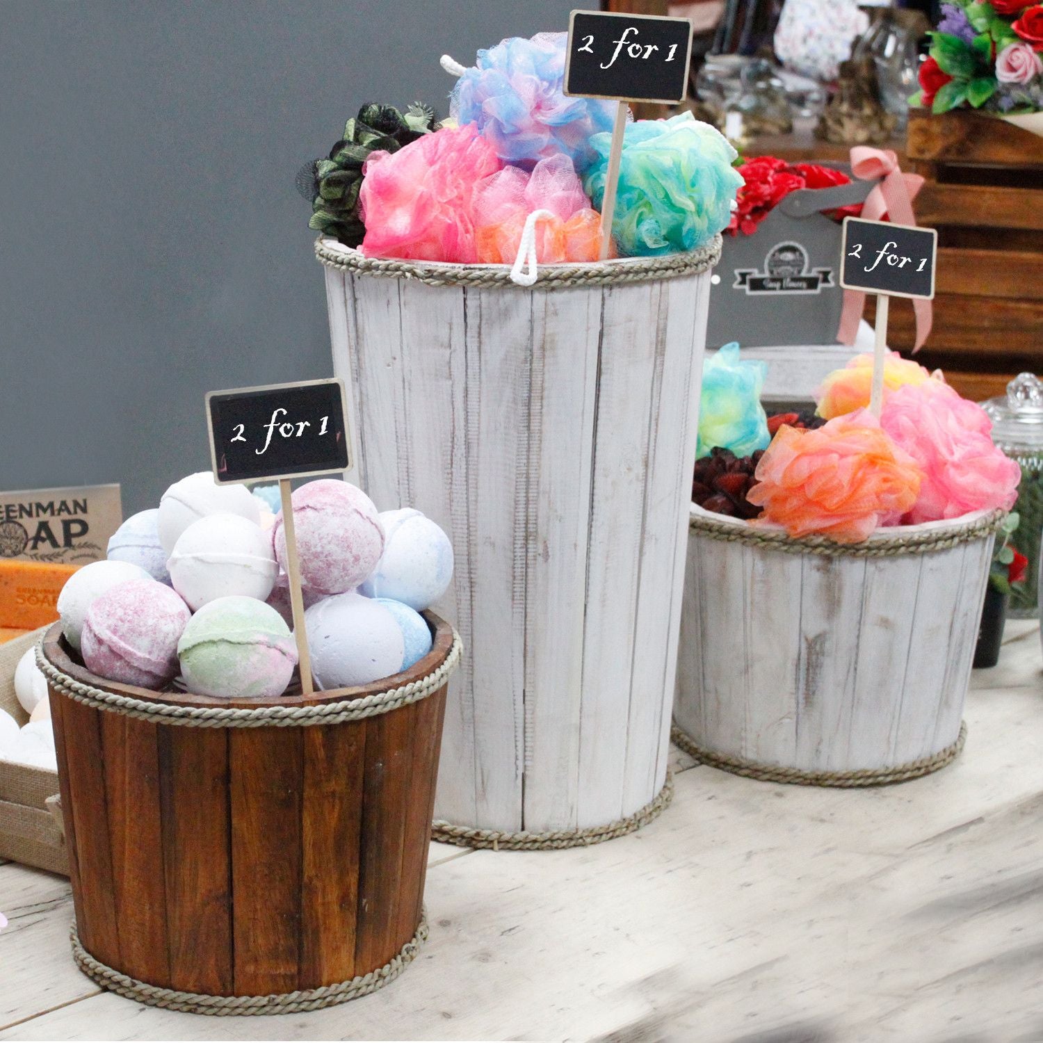 Large Rustic Wooden Home Storage Tub – Whitewashed – detail view 5 of rustic wooden storage