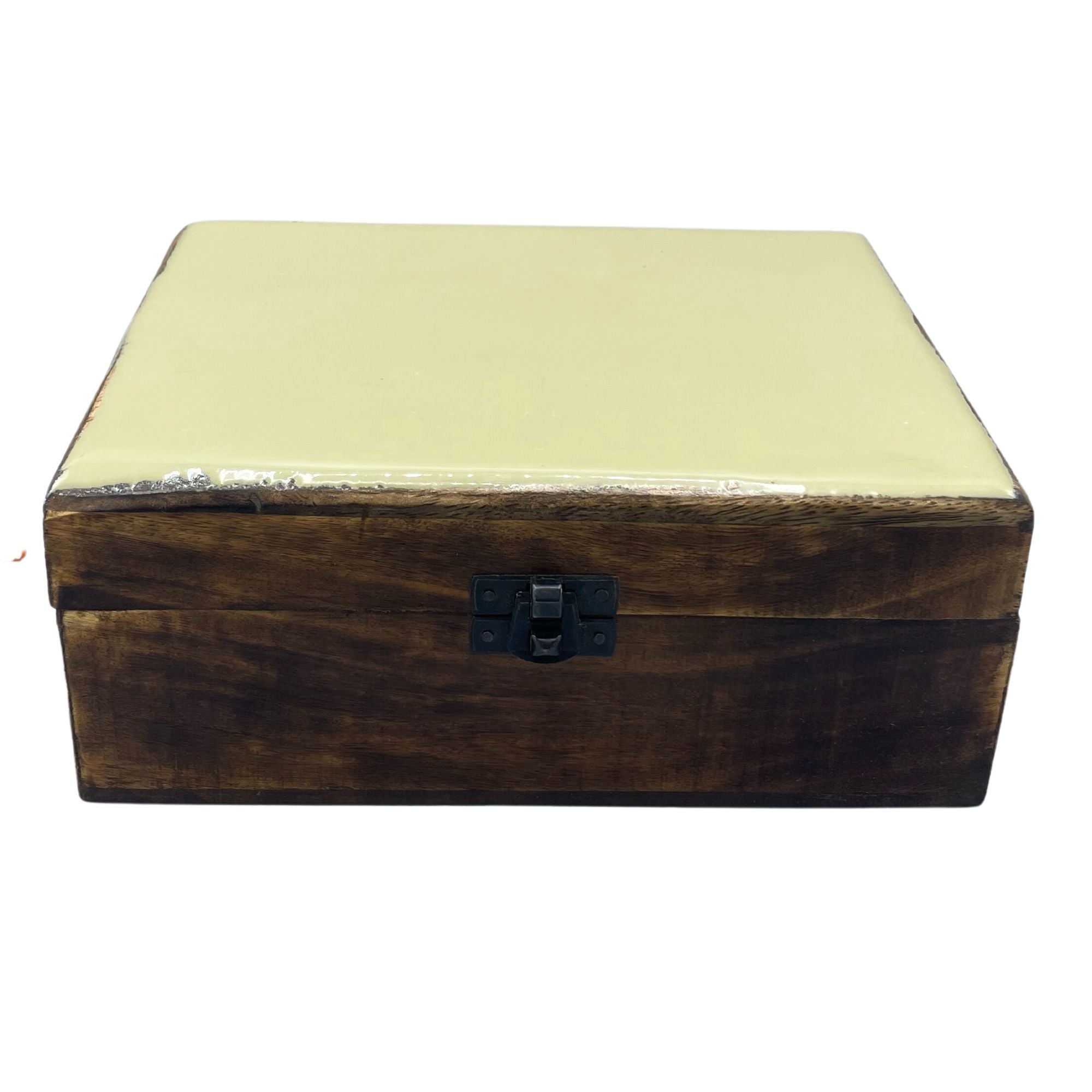 Large Ceramic-Glazed Wooden Keepsake Box – 20x15x7.5cm – Concrete – detail view 2 of ceramic glazed wooden box