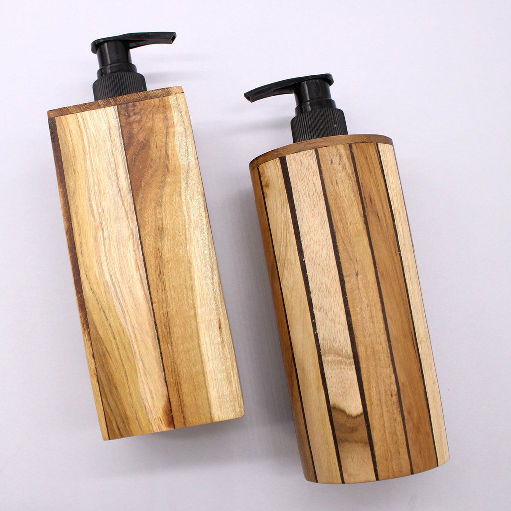 Natural Teak Wood Refillable Soap Dispenser – Round – detail view 11 of teak soap dispenser