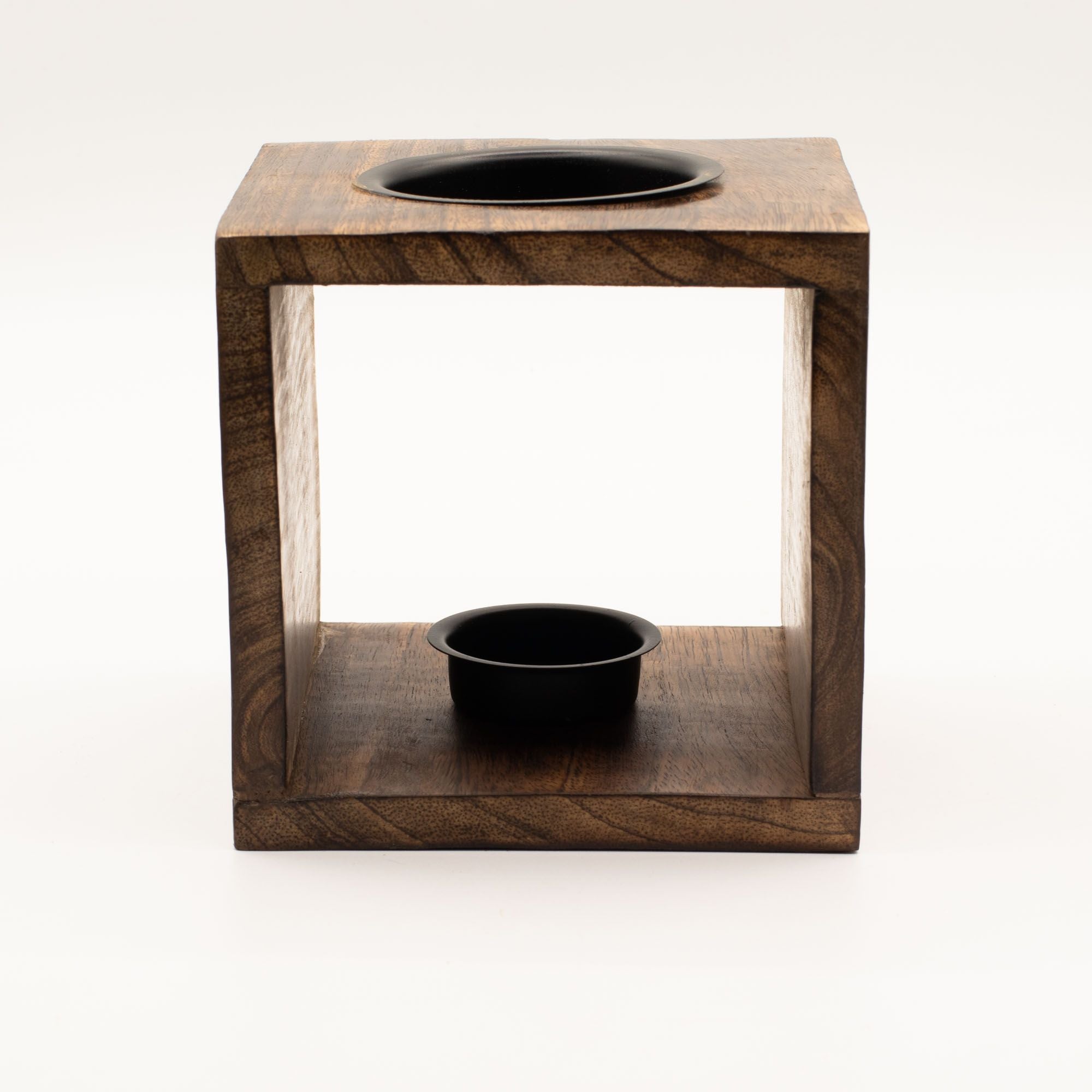 Large Square Mango Wood Buddha Face Oil Burner – Handcrafted Essential Oil – detail view 5