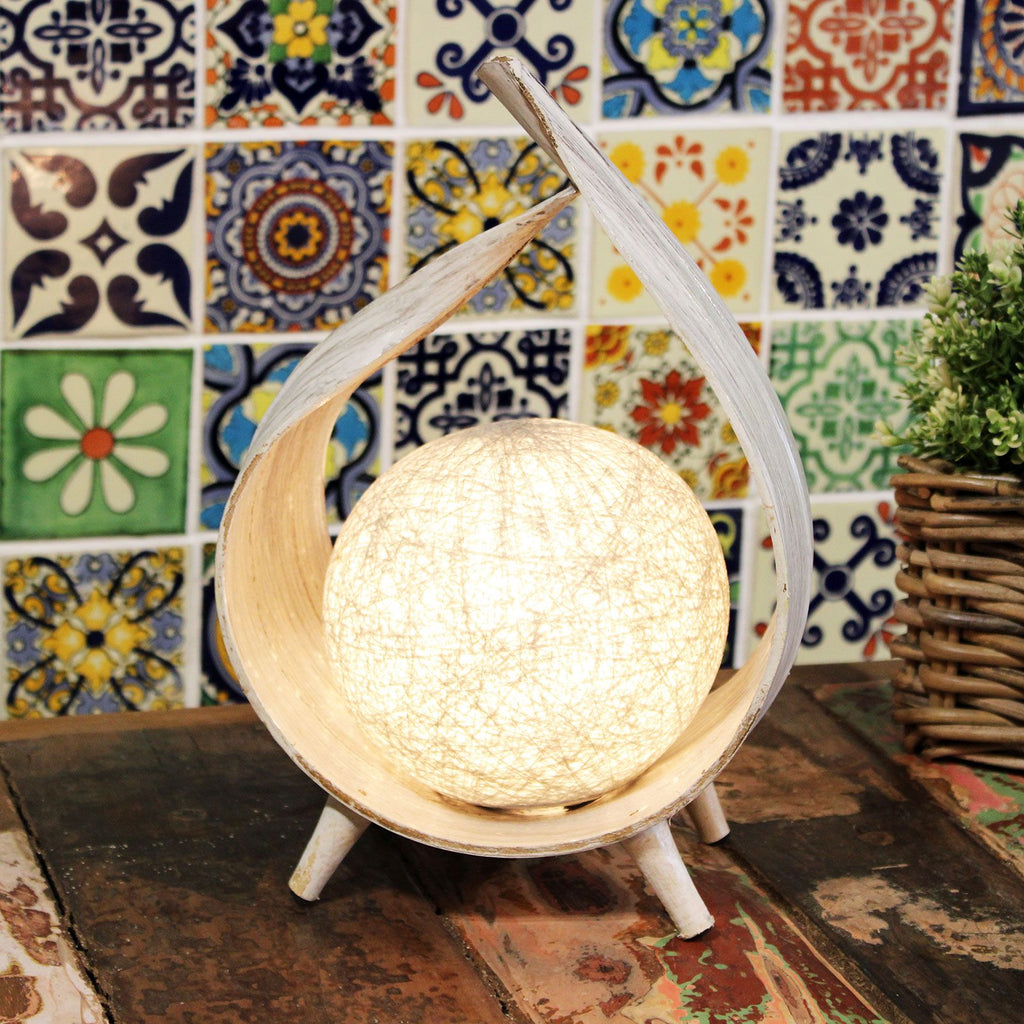 Whitewashed Coconut Shell Table Lamp – Wrapover Design – detail view 2 of coconut table lamp