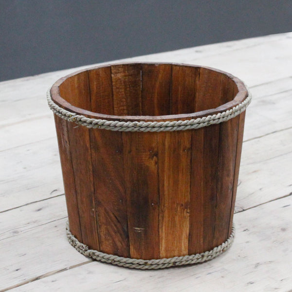 Small Rustic Wooden Home Storage Tub – Brown – front product view of rustic wooden storage