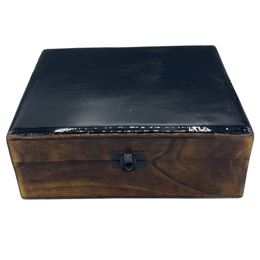 Large Ceramic-Glazed Wooden Keepsake Box – 20x15x7.5cm – Black – front product view of ceramic glazed wooden box