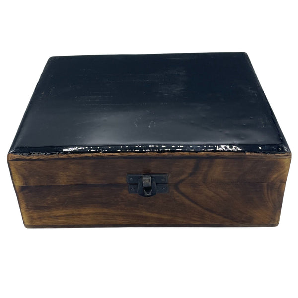 Large Ceramic-Glazed Wooden Keepsake Box – 20x15x7.5cm – Black – front product view of ceramic glazed wooden box