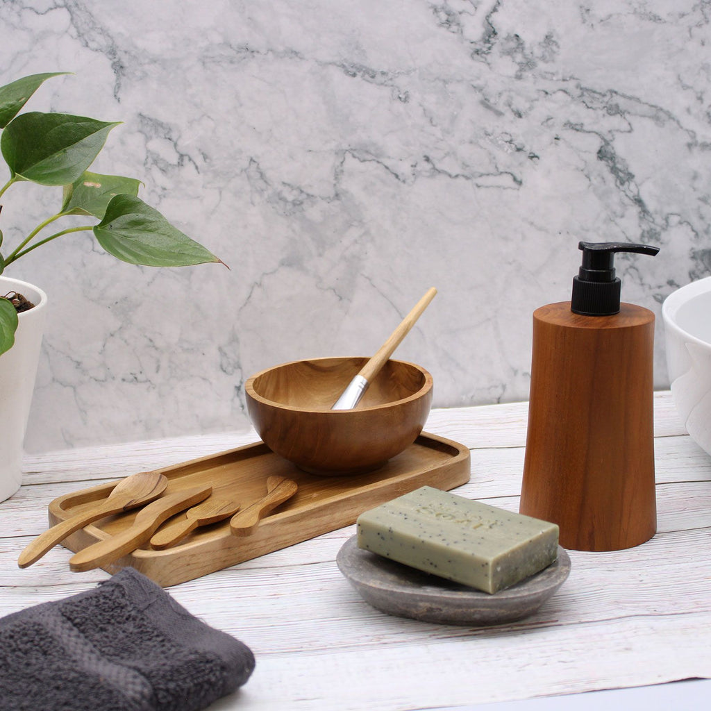 Natural Teak Wood Refillable Soap Dispenser – Taper – detail view 8 of teak soap dispenser