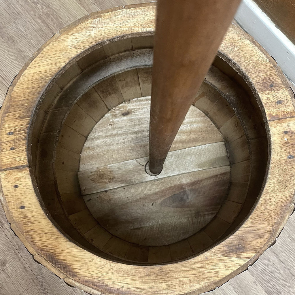 Wooden Beer Barrel Stool & Parasol Stand – Natural Wood Garden Furniture – detail view 2