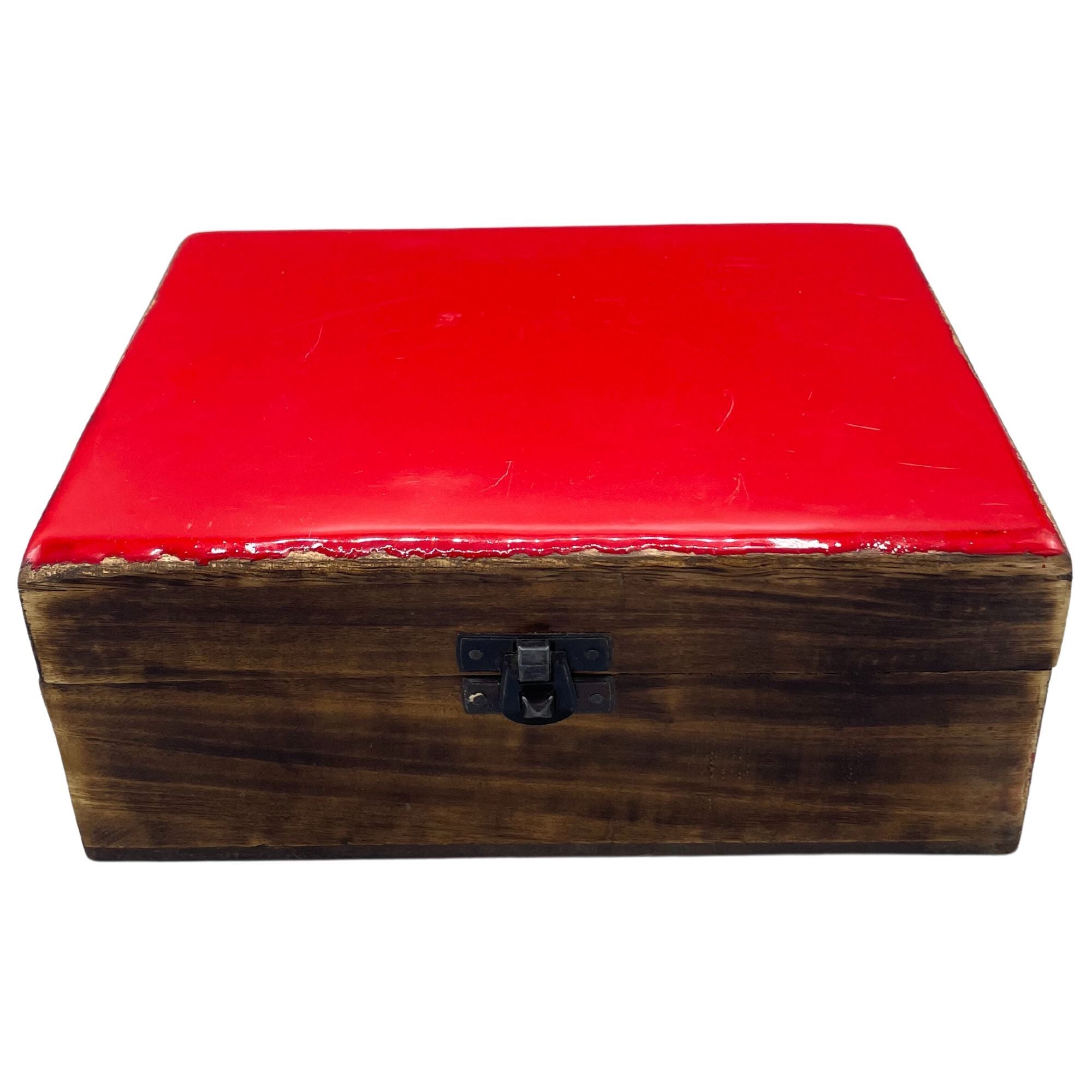 Large Ceramic-Glazed Wooden Keepsake Box – 20x15x7.5cm – Red – detail view 2 of ceramic glazed wooden box