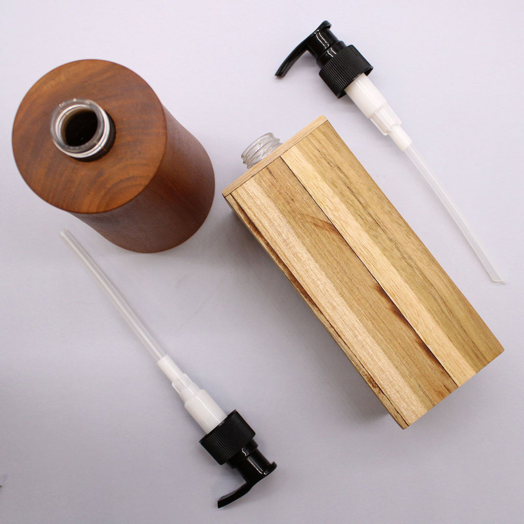 Natural Teak Wood Refillable Soap Dispenser – Taper – detail view 14 of teak soap dispenser