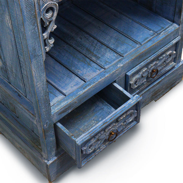 Bluewashed Albasia Wood Bathroom Storage Cabinet – front product view of wooden bathroom cabinet