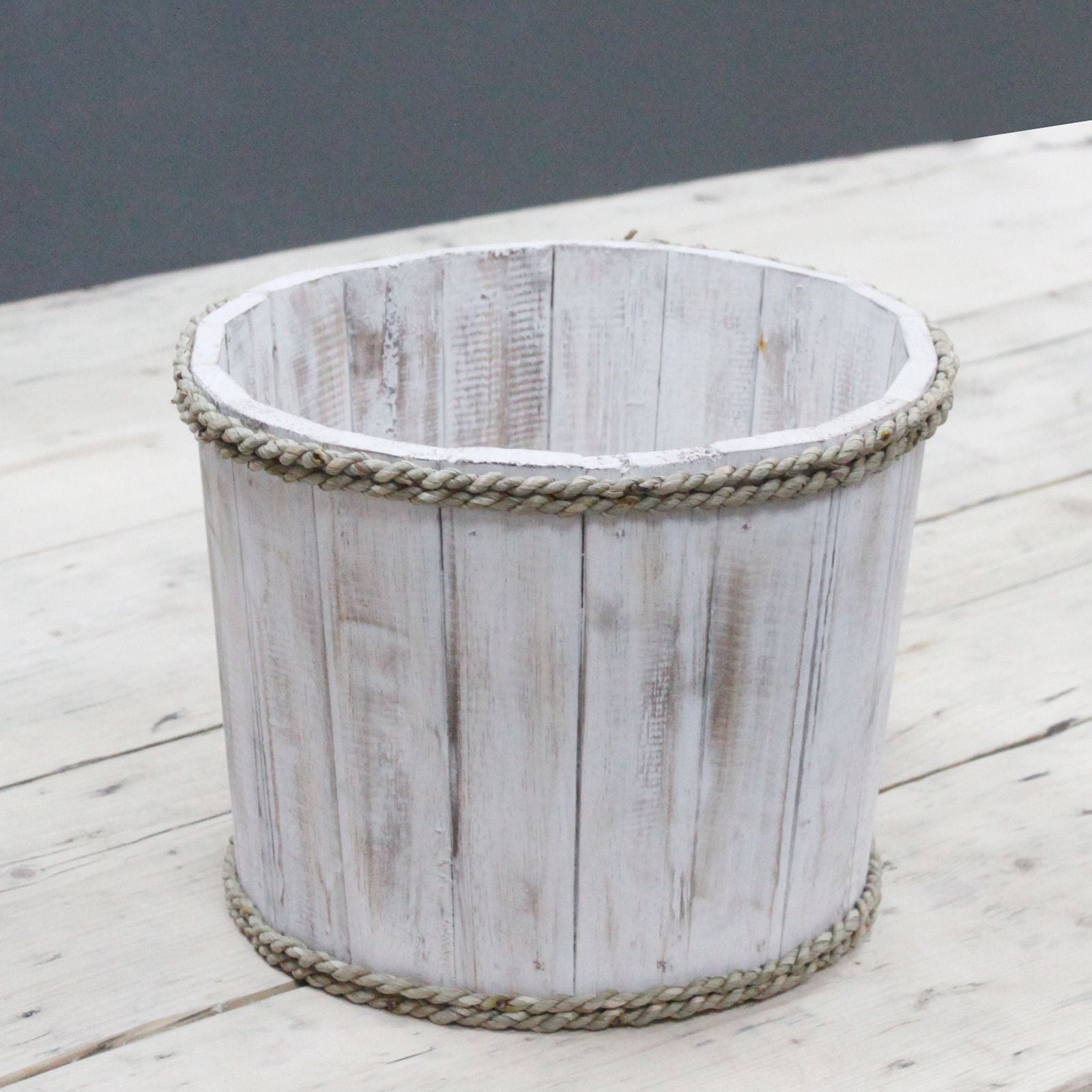 Small Rustic Wooden Home Storage Tub – Whitewashed – detail view 2 of rustic wooden storage