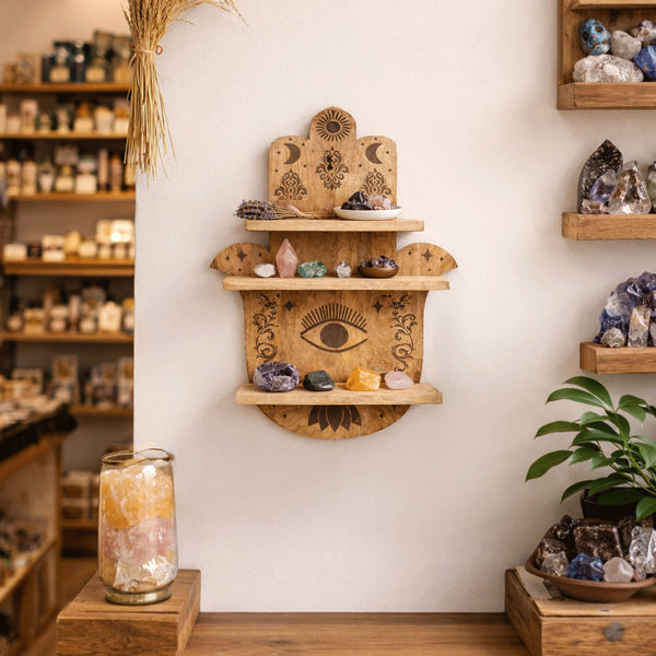 Hamsa Shaped Wooden Wall Mounted Display Shelf – product view