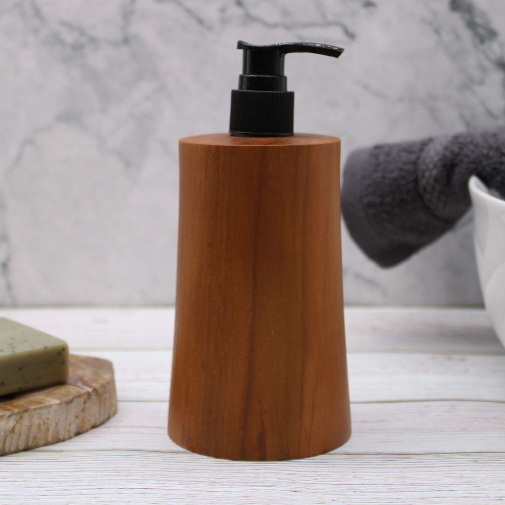 Natural Teak Wood Refillable Soap Dispenser – Taper – detail view 6 of teak soap dispenser
