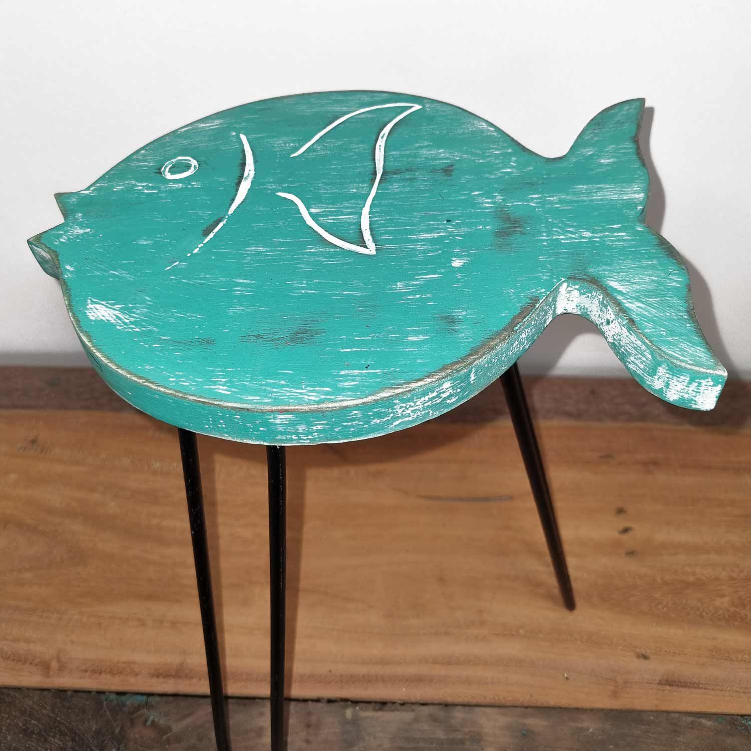 Albasia Wood Fish Stand – Turquoise – detail view 4 of wooden plant stand