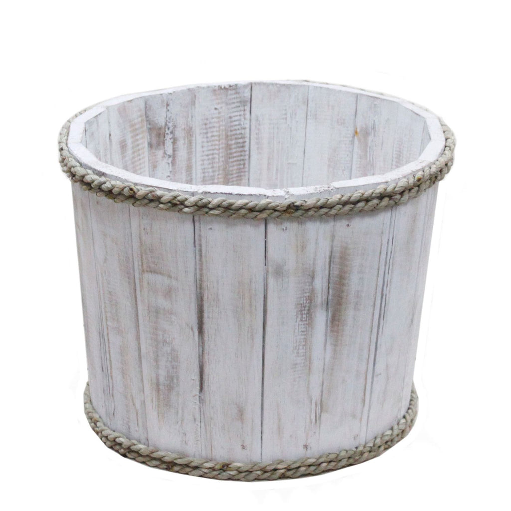 Small Rustic Wooden Home Storage Tub – Whitewashed – front product view of rustic wooden storage