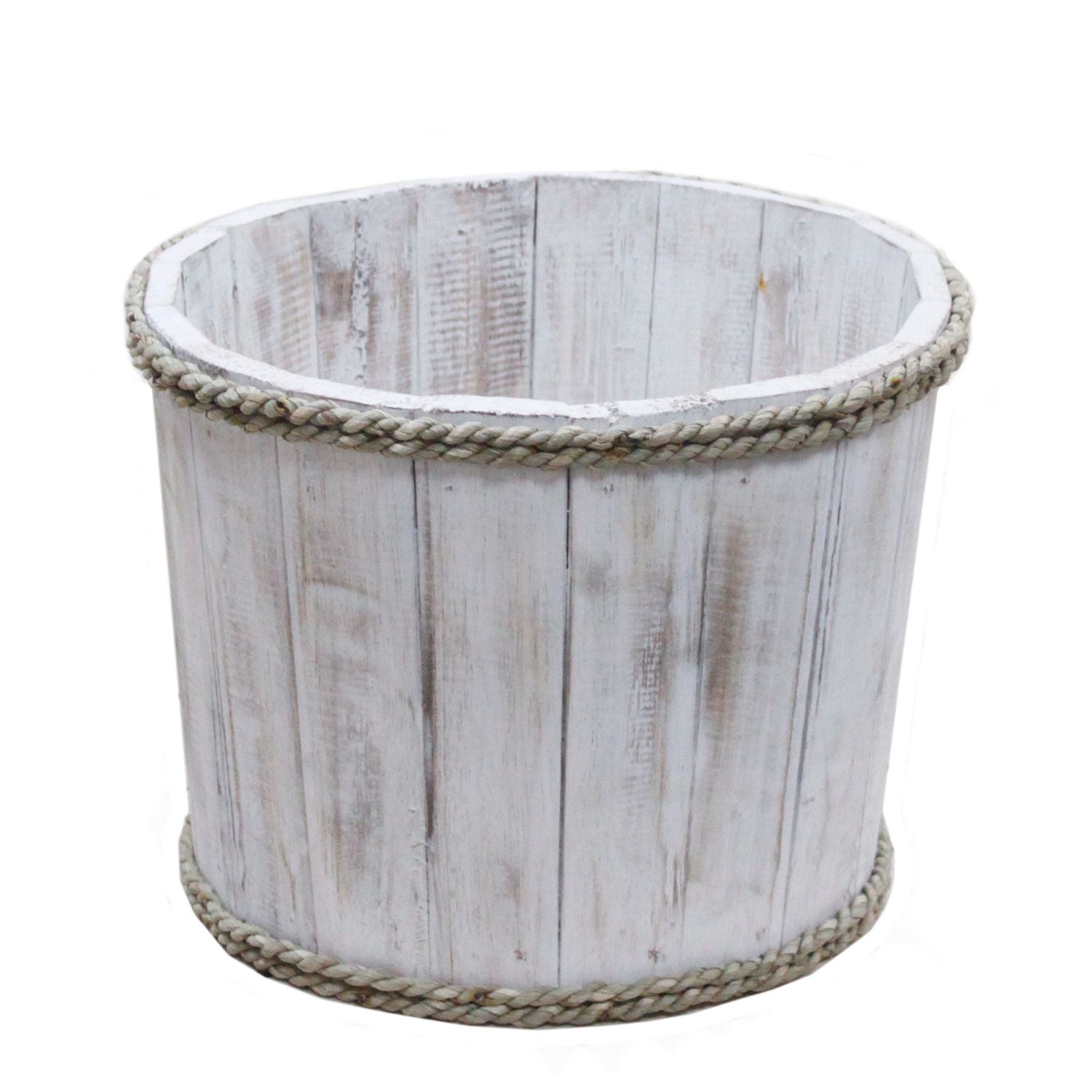 Small Rustic Wooden Home Storage Tub – Whitewashed – front product view of rustic wooden storage