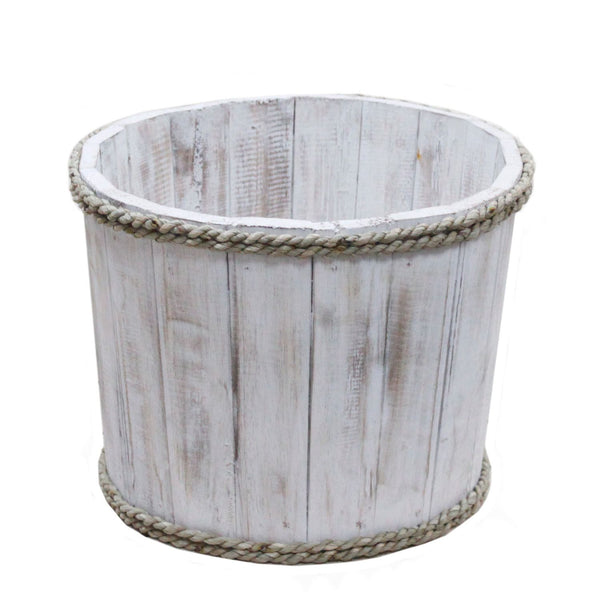 Small Rustic Wooden Home Storage Tub – Whitewashed – front product view of rustic wooden storage