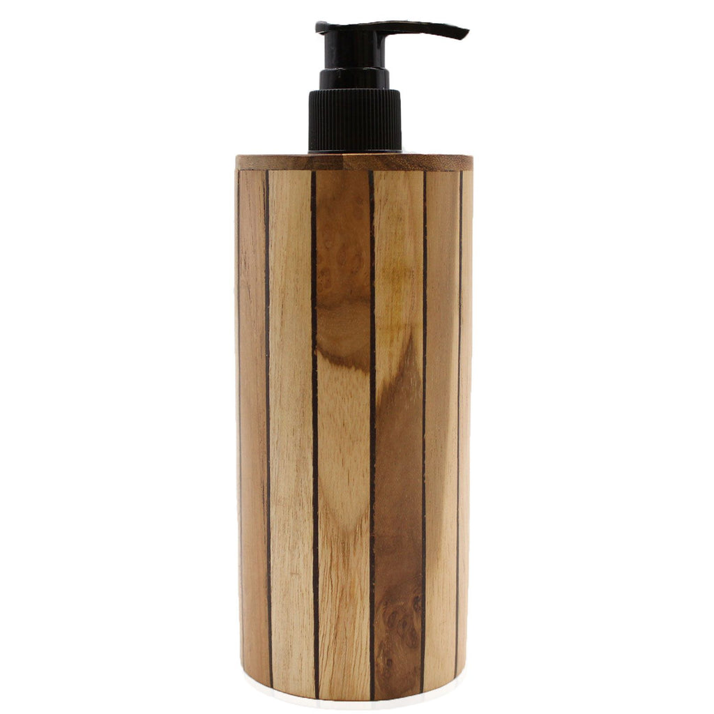 Natural Teak Wood Refillable Soap Dispenser – Round – detail view 6 of teak soap dispenser