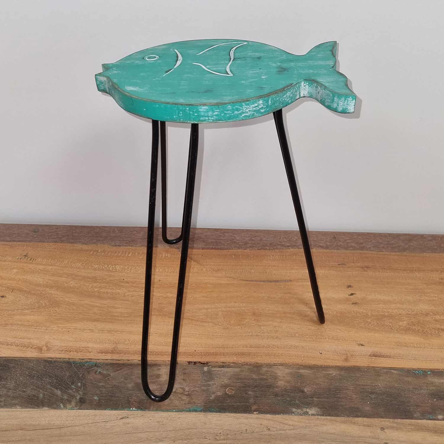 Albasia Wood Fish Stand – Turquoise – detail view 3 of wooden plant stand