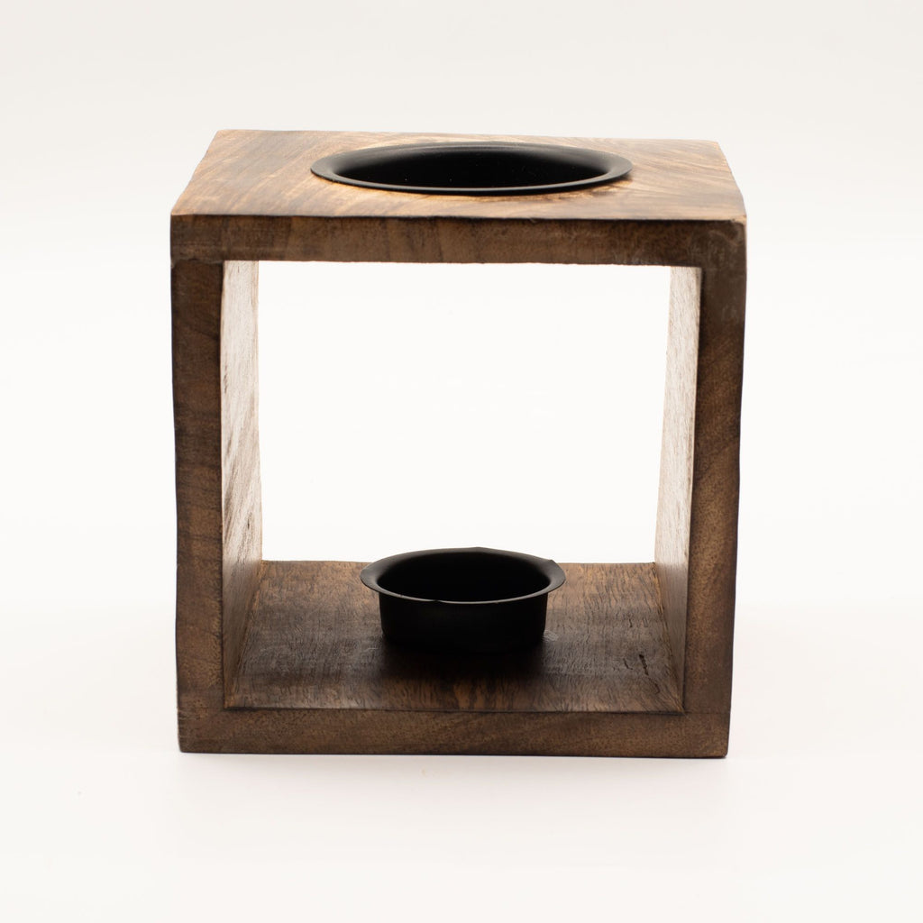 Large Square Mango Wood Oil Burner with Engraved Moon Goddess – detail view 5