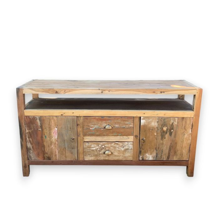 Large Reclaimed Wood TV Stand – Rustic Media Console & Entertainment Unit – detail view 3