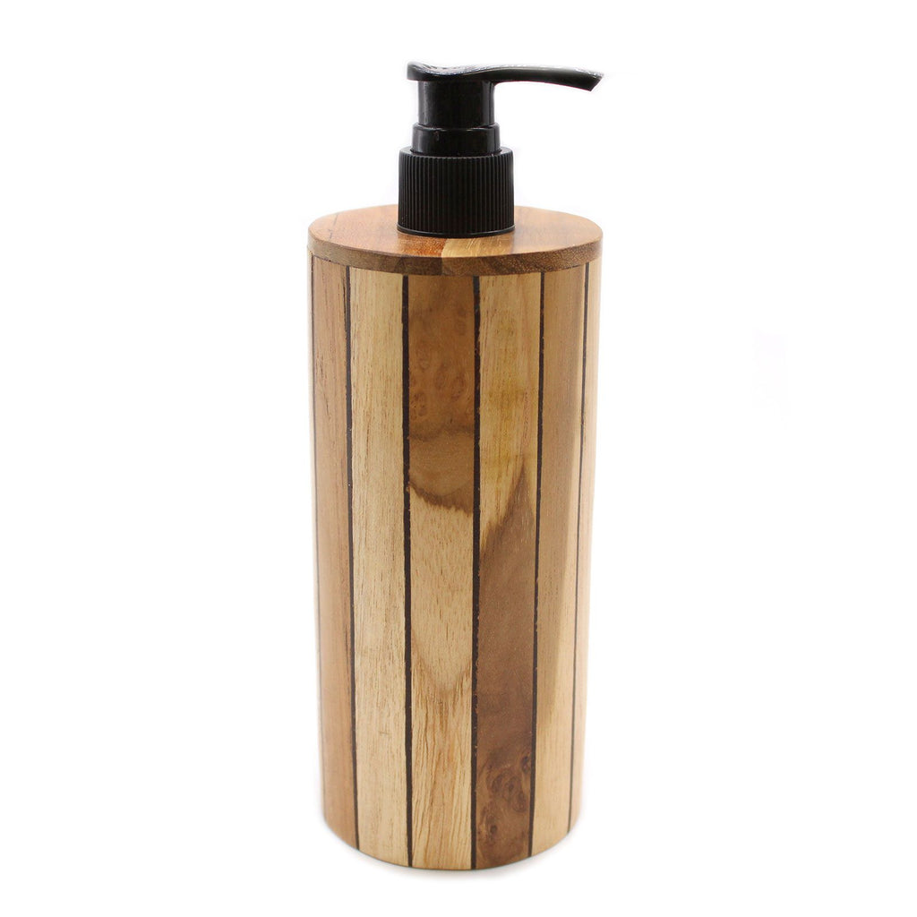 Natural Teak Wood Refillable Soap Dispenser – Round – detail view 8 of teak soap dispenser