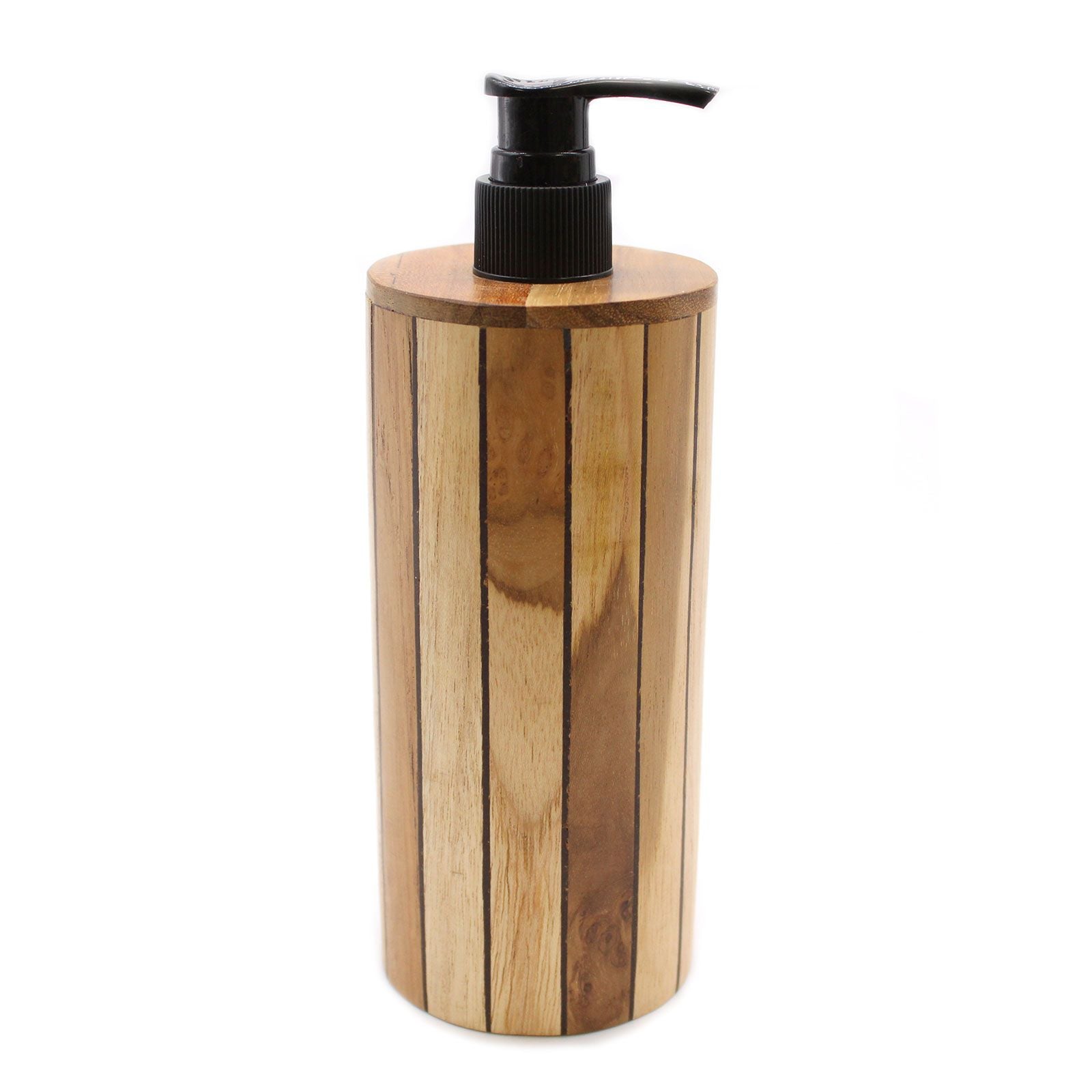 Natural Teak Wood Refillable Soap Dispenser – Round – detail view 8 of teak soap dispenser