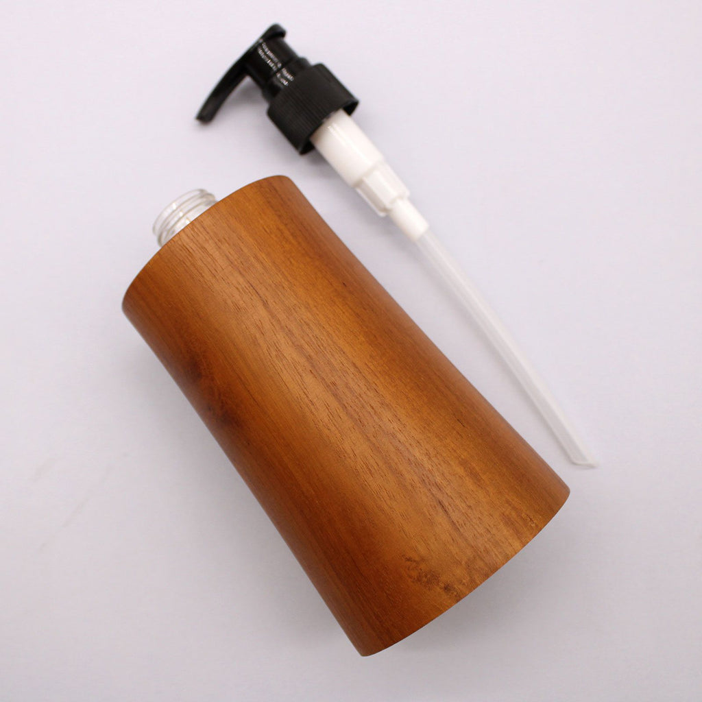 Natural Teak Wood Refillable Soap Dispenser – Taper – detail view 4 of teak soap dispenser