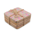 Set of 4 Square Coasters – Pretty Floral – front product view of mango wood tableware