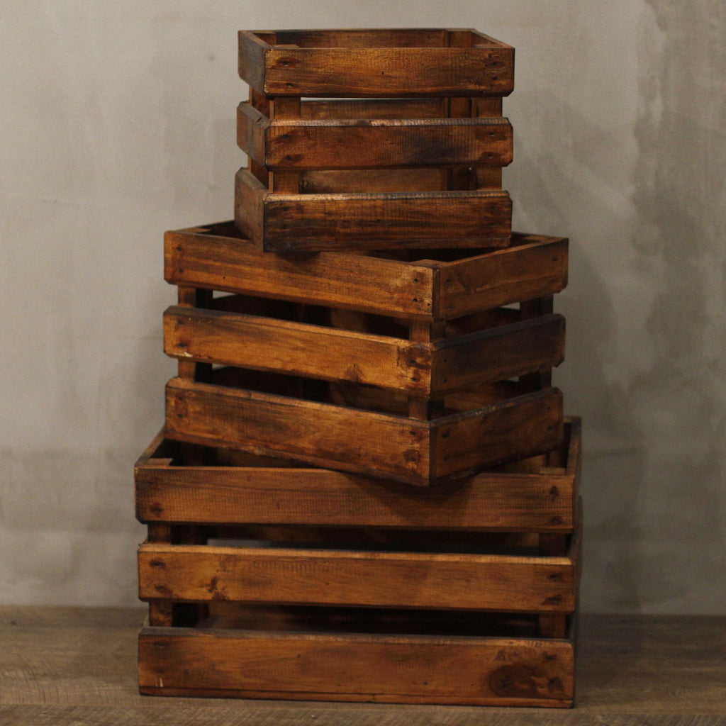 Rustic Wooden Nesting Storage Crates – Brown (Set of 3) – detail view 2 of rustic wooden storage