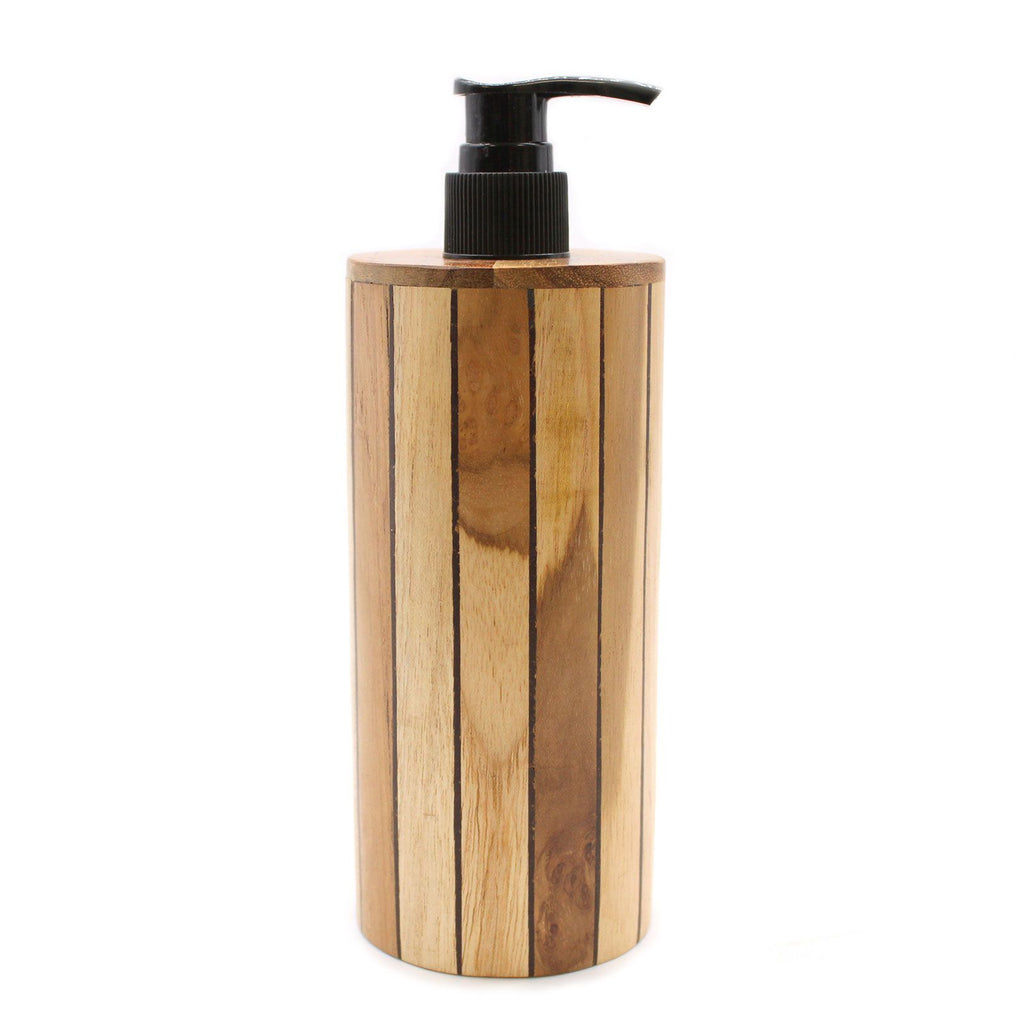 Natural Teak Wood Refillable Soap Dispenser – Round – detail view 9 of teak soap dispenser