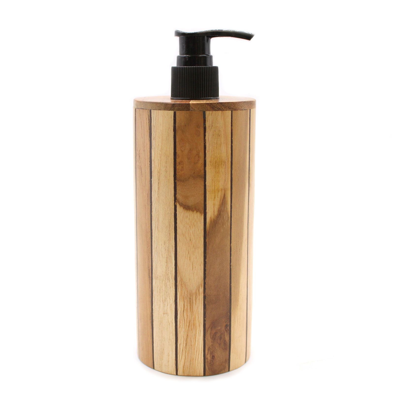Natural Teak Wood Refillable Soap Dispenser – Round – detail view 9 of teak soap dispenser