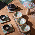 Handcrafted Mango Wood Tray with 3 Bowls – Floral Patterned Serving & Dip – product view