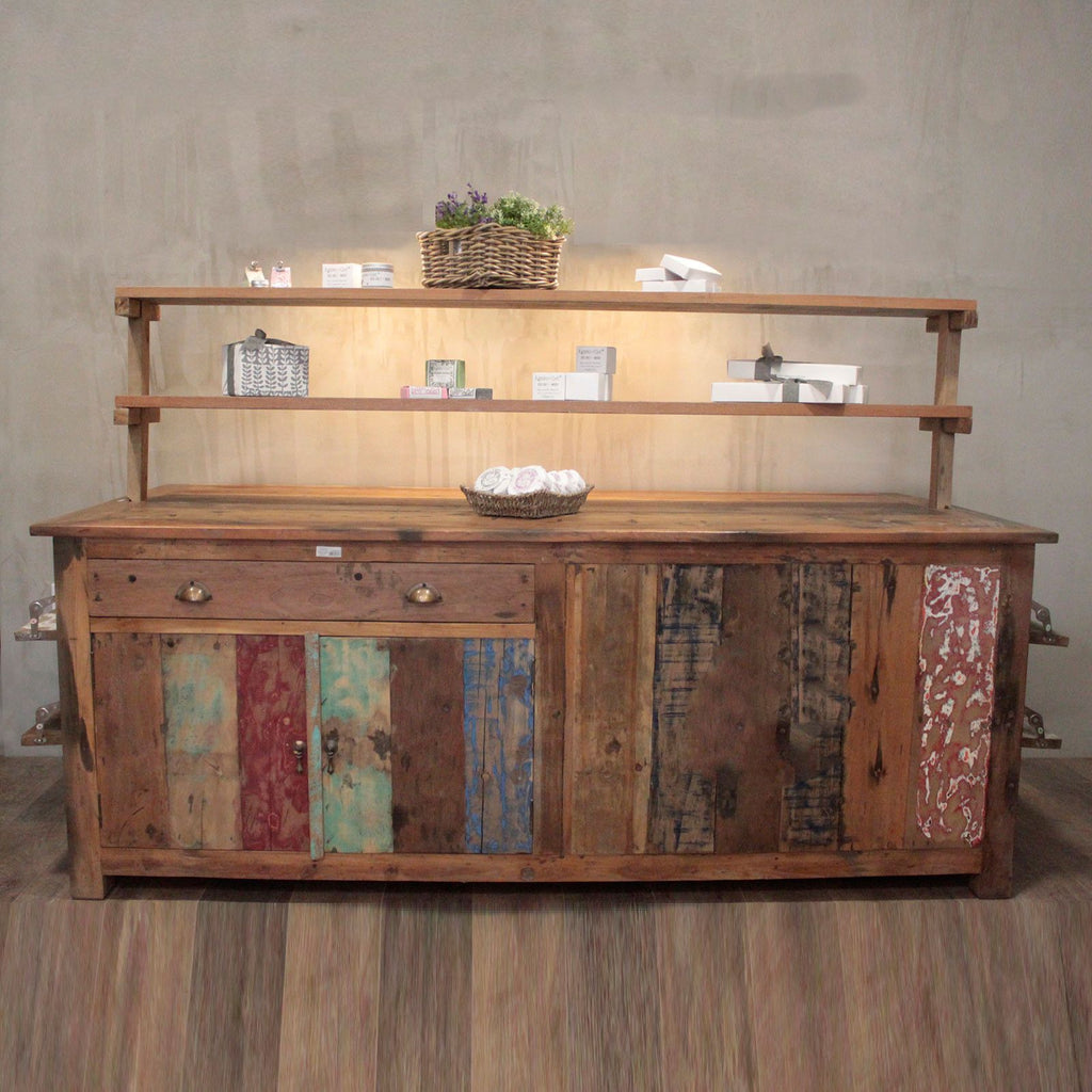 Reclaimed Teak Large Centre Display Table 207x97x80cm – detail view 2 of reclaimed wood display furniture