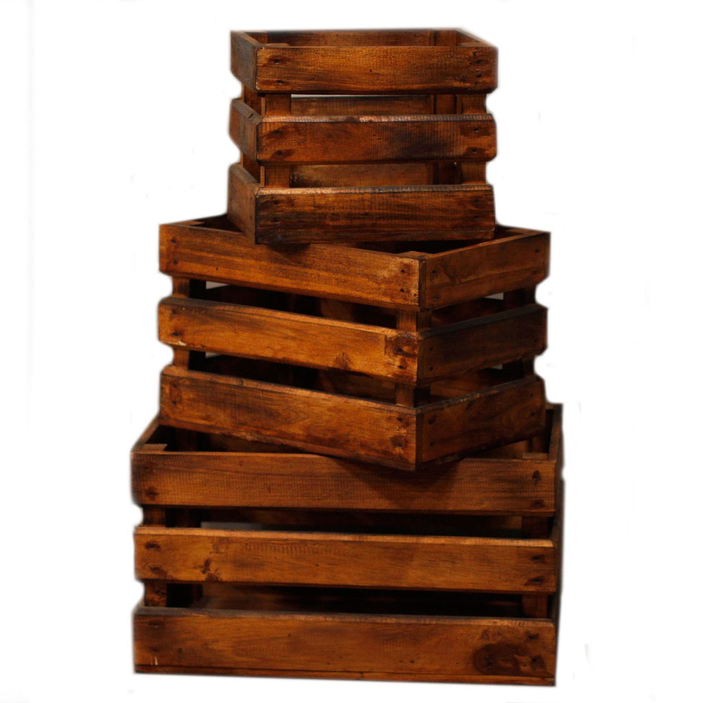Rustic Wooden Nesting Storage Crates – Brown (Set of 3) – detail view 4 of rustic wooden storage