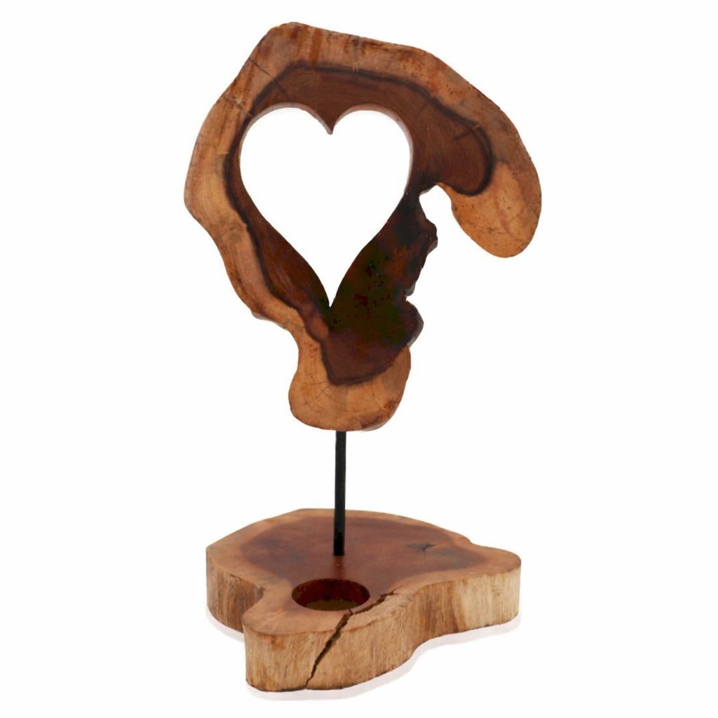 Candle Holder Sign – Heart Shape – front product view of wooden candle holder