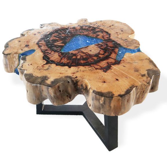 Live-Edge Tamarind Wood & Sky Blue Resin Coffee Table – detail view 6 of tamarind wood coffee table